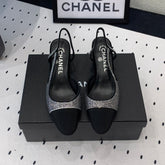 Double CC Rhinestone Slingback Sheepskin Silver Black